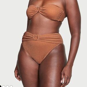 Victoria's Secret Toasted Sugar High Waist Shimmer Bottoms with gold hardware.